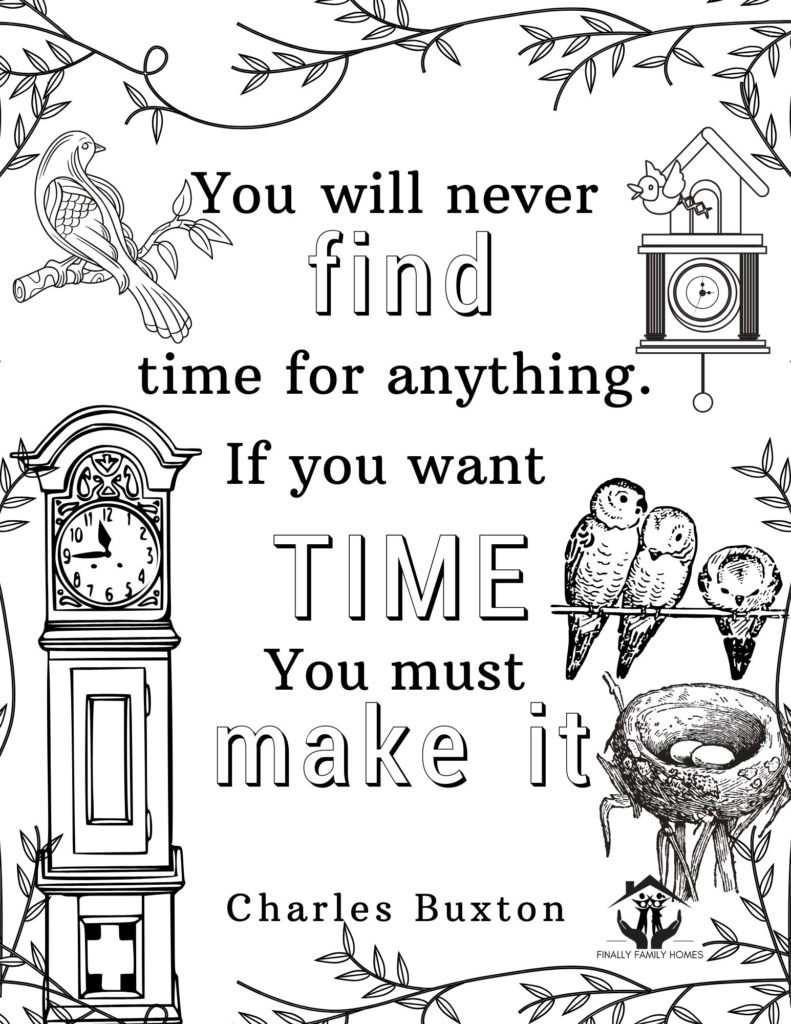 image d'une page de coloriage de citation page finding time