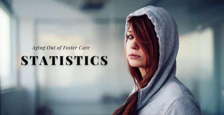 sad girl in a sweatshirt with text aging out of foster care statistics