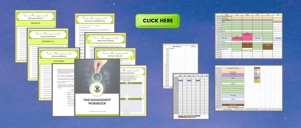 mock up of time management workbook on Etsy with click here button