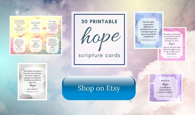 mock up of bible verses of hope scripture cards with button to visit Etsy