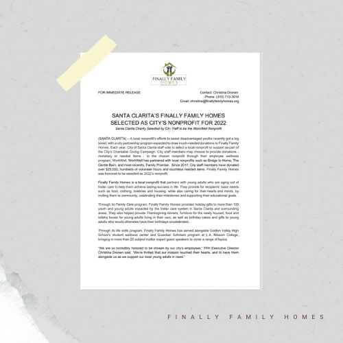 Image of document press release for finally family homes